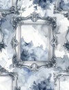 Ornate Silver Frame with Abstract Watercolor Clouds Pattern Royalty Free Stock Photo