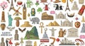 World Travel Pixel Art Seamless Pattern with Landmarks and Iconic Symbols on White Background Royalty Free Stock Photo