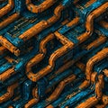 Large Group of Orange and Blue Pipes in a Seamless Pattern. Generative AI. Royalty Free Stock Photo