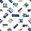 Seamless Pattern Featuring Printers And Plotters, Showcasing Tech-savvy Design With Modern Technological Devices