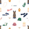 Seamless Pattern Featuring Retro Female Accessories From The 1920s, Including Flapper Hats, Pearl Necklaces Royalty Free Stock Photo