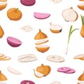 Seamless Pattern Featuring Ripe Fresh Onions, Arranged In A Repetitive Design, Ideal For Kitchen-themed Decor