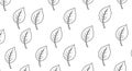 Seamless pattern featuring simple black line drawings of leaves on a white background. The leaves Royalty Free Stock Photo