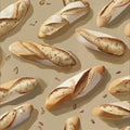 A seamless pattern featuring slices of baguette bread on a cozy, minimal background, perfect for a bakery-themed texture Royalty Free Stock Photo