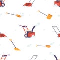 Seamless Pattern Featuring Snow Removal Items Like Snowplows, Shovels, And Salt Spreaders Cartoon Vector Illustration