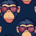 Seamless pattern featuring stylish chimpanzees wearing sunglasses, illustrated in vibrant tones . Royalty Free Stock Photo