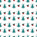 Seamless Christmas Tree and Holly Berry Pattern on White Background Royalty Free Stock Photo