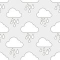 Seamless pattern featuring stylized clouds with rain droplets on a light gray backgroun Royalty Free Stock Photo
