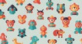 A seamless pattern featuring stylized, colorful Royalty Free Stock Photo