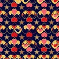 Seamless pattern featuring stylized hearts in red, pink, and yellow intertwine Royalty Free Stock Photo