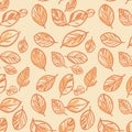 Seamless pattern featuring stylized leaves in shades of orange on a light beige Royalty Free Stock Photo
