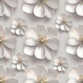 Seamless pattern featuring stylized white flowers with multiple curved petals and a Royalty Free Stock Photo