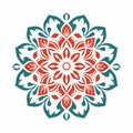 Handcrafted Mandala: Colorful Flower In Light Red And Teal