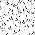Minimalist Black And White Leaf Pattern - Gray Background