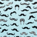 Mustache seamless pattern on blue background isolated on white background Royalty Free Stock Photo