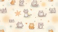 A seamless pattern featuring various cute cartoon cats in different poses Royalty Free Stock Photo