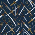 Japanese Swords Pattern on Dark Blue Background Royalty Free Stock Photo