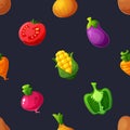 Seamless Pattern Featuring Vegetables Such As Carrot, Tomato, Bell Pepper, Eggplant, Beet And Onion, Repeated Design