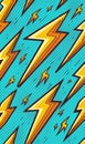 Vibrant cartoon lightning bolt pattern on a turquoise background Royalty Free Stock Photo