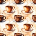Watercolor Coffee Cups Seamless Pattern - A Warm and Inviting Design Royalty Free Stock Photo