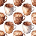 Watercolor Coffee Cups Seamless Pattern - Cozy Beverage Art Royalty Free Stock Photo