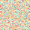Seamless pattern featuring a whimsical scattering of colorful abstract geometric shapes including circles dots triangles and Royalty Free Stock Photo