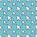 Seamless pattern featuring white computer cursor icons on a light blue backgroun Royalty Free Stock Photo