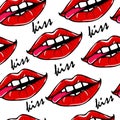 Seamless pattern with female mouth with red lips. Womens lips on a white background. Royalty Free Stock Photo