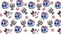 seamless pattern of feminine skulls cute bats and candle forks