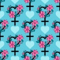 Seamless pattern with feminism symbol