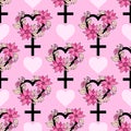 Seamless pattern with feminism symbol