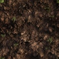 A seamless pattern of fertile soil with some green shrubs
