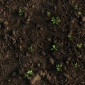 A seamless pattern of fertile soil with some green sprouts