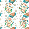 Seamless pattern for Festa Junina with accordion watercolor illustration