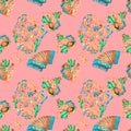 Seamless pattern for Festa Junina with accordion watercolor illustration