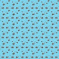 Seamless pattern, festive christmas blue background with beaded little mice Royalty Free Stock Photo