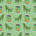 Seamless pattern with festive Christmas houses Royalty Free Stock Photo