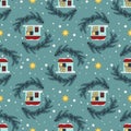Seamless pattern with festive Christmas houses Royalty Free Stock Photo