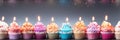 seamless pattern with festive multicolored cakes and cupcakes with cream and candles