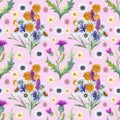 Seamless pattern. Field flowers. The image of summer. Watercolor illustration. Design element