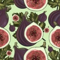 Seamless pattern of figs and fig leaves