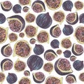 Seamless pattern Figs Hand painted watercolor. Handmade fresh food design elements isolated Royalty Free Stock Photo