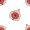 Seamless pattern with figs. Whole fig with half. Summer background. Wallpaper, print, packaging, paper, textile design. flat Royalty Free Stock Photo