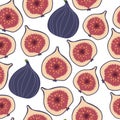 Seamless pattern with figs. Whole fig with half. Summer background. Wallpaper, print, packaging, paper, textile design. flat Royalty Free Stock Photo