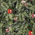 Seamless pattern with fir tree branches and Christmas balls Royalty Free Stock Photo