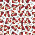 Seamless pattern of fire fighter car with monkey fire fighter animal cartoon. Creative vector childish background for fabric,