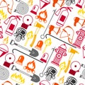 Seamless pattern with firefighting items. Fire protection equipment