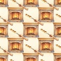 Seamless Pattern of Fireplaces and Fire Pokers Royalty Free Stock Photo