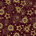 Seamless pattern with fireworks, big golden stars Royalty Free Stock Photo