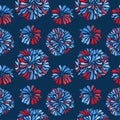 Seamless pattern - Fireworks night sky Happy independence day United states of America. 4th of July. dark blue background. Vector